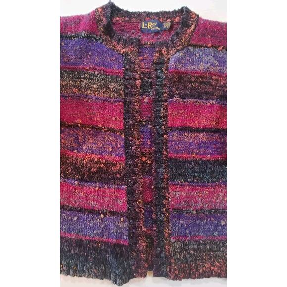 Vintage 80s Leroy Knitwear Chunky Knit Open Cardigan Sz LG Jewel Tones Cozycore - Picture 10 of 11